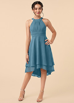 Azazie Linna Junior Bermuda A-Line Pleated Chiffon Dress image1