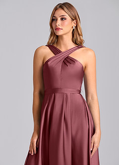 Azazie Dixie Bridesmaid Dresses Desert Rose A-Line Pleated Stretch Satin Dress image6