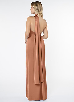 Azazie Kaylani Robes de demoiselle d'honneur Robe Sirène en Satin extensible Col Haut Bronze image2