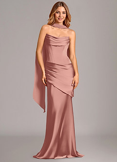 Azazie Pelagia Bridesmaid Dresses Rosette Mermaid Corset Stretch Satin Convertible Dress image1