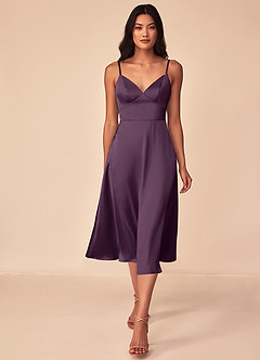 Azazie Dottie Bridesmaid Dresses Plum A-Line Stretch Satin Dress image1