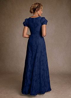 Azazie Hermina Abiti per la Madre della Sposa Abito A-Line in Jacquard Floreale Plissettato Jacquard Blu Scuro image2
