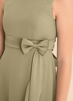 Azazie Lilenne Junior Abito A-Line in Chiffon Fiocco Verde Muschio image6
