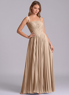 Azazie Mina Jurken voor bruidsmeisjes Jurk van Chiffon met A-Lijn Geplooid Taupe image6