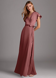 Azazie Nico Bridesmaid Dresses Amethyst A-Line V-Neck Stretch Satin Dress image4