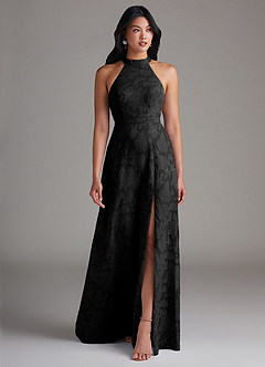 Azazie Clarice Brautjungfernkleider A-Linie Seitliche Cut-Outs Blumen-Burnout Kleid Schwarz image1