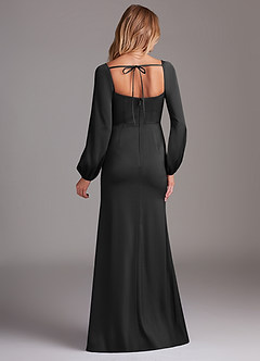 Azazie Charissa Bridesmaid Dresses Black Sheath Long Sleeve Stretch Satin Dress image8