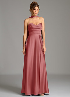 Azazie Ayla Abiti da Damigella Abito A-Line in Raso Elasticizzato Corsetto Rosa Antica image4