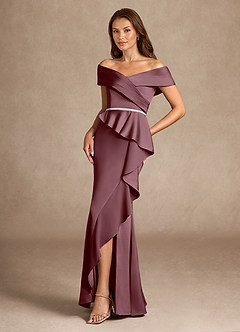 Azazie Dareia Mère de la mariée Robes Robe Sirène en Satin extensible Épaule décolletée Sangria image5
