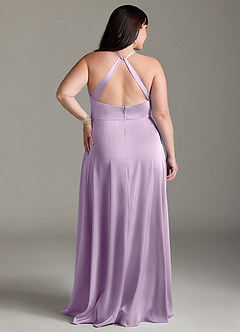 Azazie Davis Bridesmaid Dresses Frosted Lilac A-Line Pleated Stretch Satin Dress image8