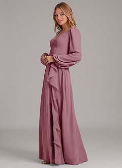 Azazie Simone Bridesmaid Dresses Vintage Mauve A-Line Long Sleeve Chiffon Dress image6
