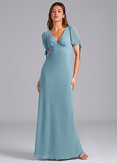 Azazie Pheby Brautjungfernkleider A-Linie Plissee Chiffon Kleid Stimmungsvolles Blau image1