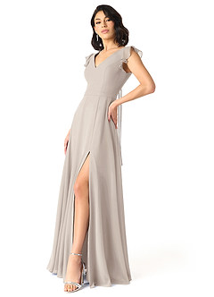 Azazie Claudine Bridesmaid Dresses Frost A-Line Flutter Sleeve Chiffon Dress image3