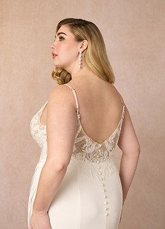 Azazie Rosalina Wedding Dresses Diamond White Sand Mermaid V-Neck lace Crepe Back Satin Dress image11