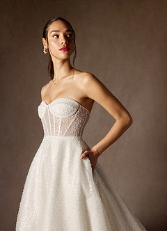 Azazie Nicolette Wedding Dresses Diamond White A-Line Strapless Beading Dress image5