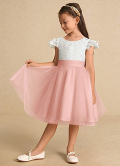 Azazie Vetty Flower Girl Dresses Ivory Rosette A-Line Lace Tulle Dress image4