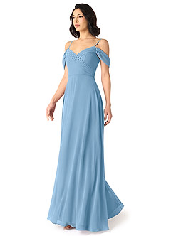 Azazie Tancie Vestidos de damas de honor Vestido de Azul Acero de Gasa de Corte en A Convertible con Vestidos sin tirantes image3
