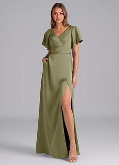 Azazie Ambrosia Robes de demoiselle d'honneur Robe Trapèze en Satin extensible Plissée Pistache image6