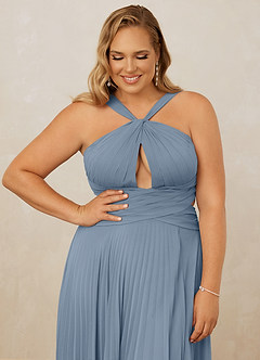 Christian Siriano Bridal for Azazie 1009 Bridesmaid Dresses Dusty Blue A-Line Pleated Chiffon Dress image13