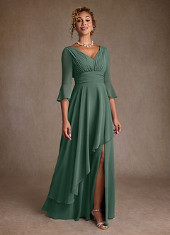 Azazie Eire Abiti per la Madre della Sposa Abito A-Line in Chiffon Plissettato Muschio Marino image1