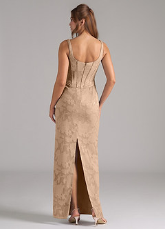 Azazie Kenna Bridesmaid Dresses Champagne Sheath Side Slit Floral Burnout Dress image2