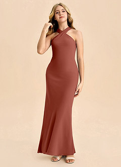 Azazie Doretta Junior Vestido de Castaño de Gasa de Corte Recto con Plisado image3