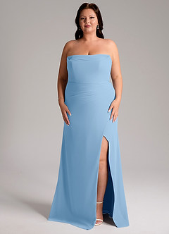 Azazie Leonis Bridesmaid Dresses Powder Blue Sheath Strapless Chiffon Convertible Dress image11