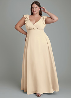 Azazie Leilani Bridesmaid Dresses Champagne A-Line Pleated Chiffon Dress image1