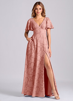 Azazie Kimber Jurken voor bruidsmeisjes Jurk van Bloemen Burn-out met A-Lijn met Zakken Rozet image1