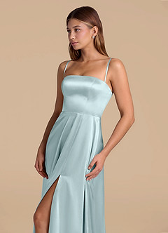 Azazie Wren 신부 들러리 드레스 A라인 스트랩리스 메탈릭 새틴 바닥 길이 드레스 image6