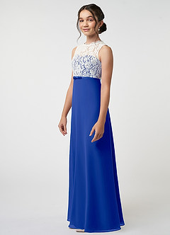 Azazie Rana Junior Royal Blue A-Line Lace Chiffon Dress image3