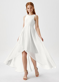 Azazie Lizette Junior A-Linie Plissee Chiffon Kleid Weiß image1