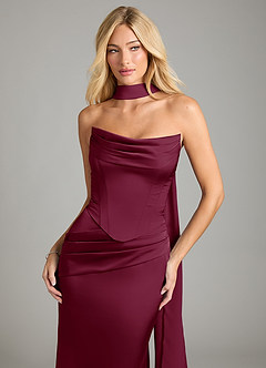 Azazie Sorrel Bridesmaid Dresses Mulberry Mermaid Strapless Stretch Satin Convertible Dress image7