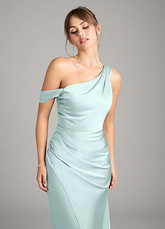 Azazie Madelyn Robes de demoiselle d'honneur Robe Sirène Convertible en Satin extensible Une épaule Verre De Mer image4