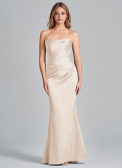 Azazie Olea 신부 들러리 드레스 인어 스트랩리스 스트레치 새틴 바닥 길이 드레스 image3