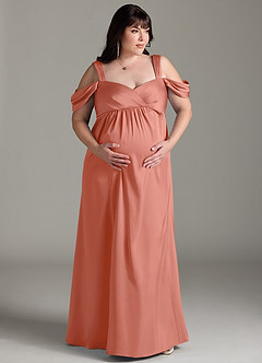 Azazie Rhea Robes de demoiselle d'honneur de maternité Robe Trapèze Épaule nue plissée Longueur ras du sol Satin extensible image8