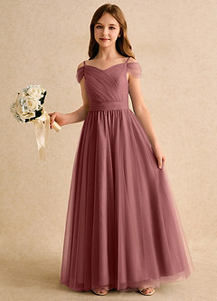Azazie Yuna Girls Formal Flower Girl Dresses Amethyst A-Line Off the Shoulder Tulle Dress image5