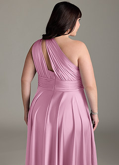 Azazie Charlize Abiti da Damigella Abito A-Line in Raso Elasticizzato Monospalla Rosa Confetto image16