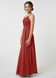Azazie Sonya Junior Terracotta A-Line Lace Chiffon Dress image3