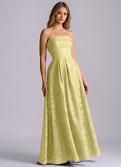 Azazie Lucienne Bridesmaid Dresses Lemon Sorbet A-Line Strapless Floral Burnout Dress image3
