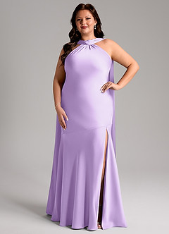 Azazie Kinsley Robes de demoiselle d'honneur Robe Sirène en Satin extensible Fente Latérale Lilas image8
