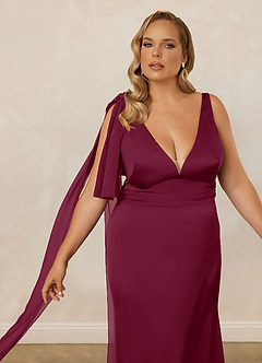 Christian Siriano Bridal for Azazie 1011 Bridesmaid Dresses Mulberry Mermaid Bow Stretch Satin Dress image13