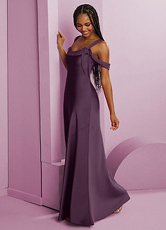 Barbie ♥ Azazie Bridesmaid Dresses Plum Sheath Pleated Stretch Satin Dress image4