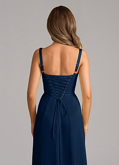 Azazie Amaris At-home Try On Dresses Burnt Orange A-Line Corset Stretch Satin Dress image6