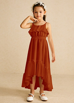 Azazie Karmen Flower Girl Dresses Paprika A-Line Ruched Chiffon Dress image4