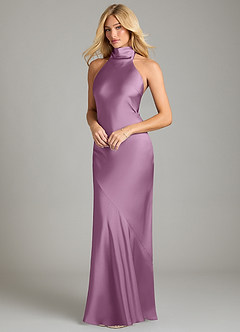 Azazie Velli Bridesmaid Dresses Wisteria Mermaid High Neck Stretch Satin Dress image1