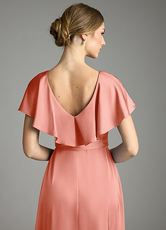 Azazie Lainey Bridesmaid Dresses Coral A-Line with Pockets Stretch Satin Dress image2