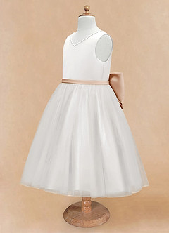 Azazie Seline Flower Girl Dresses Ivory English Rose A-Line Bow Tulle Dress image8