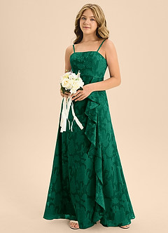 Azazie Kaylee Junior Emerald A-Line with Belt Floral Burnout Dress image6