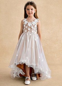 Azazie Celia Flower Girl Dresses Champagne Rose A-Line Lace Tulle Dress image7